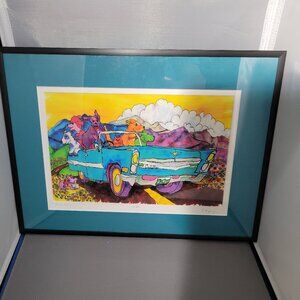 Original Heart Bow Studio " Road Trip" Numbered Lithograph Cadillac and Dogs